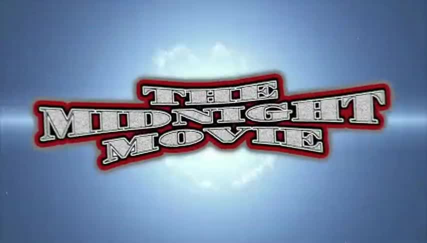 Blue background with red and white "The Midnight Movie" logo in the center