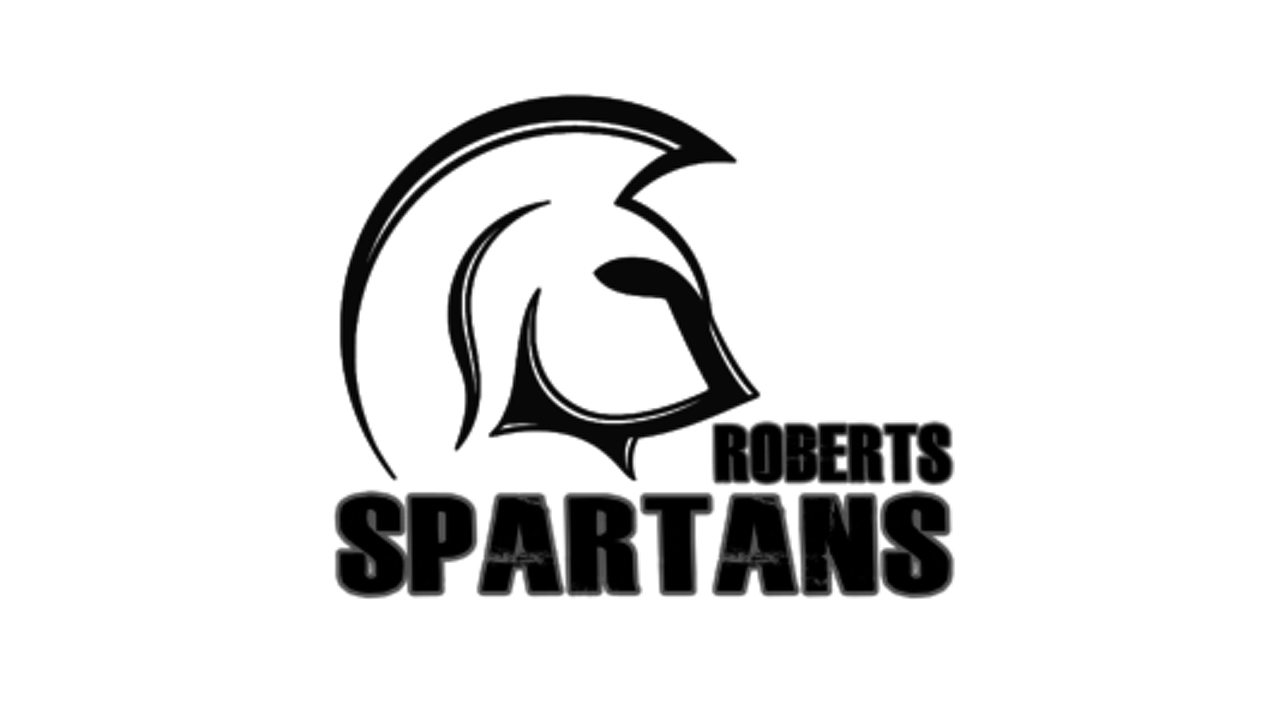 white background with a black outline of a spartan and the words "Roberts Spartans" in the center