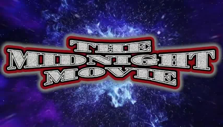 Blue background with red and white "The Midnight Movie" logo in the center