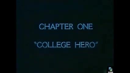 Black background with blue words in the center: "Chapter one college hero"