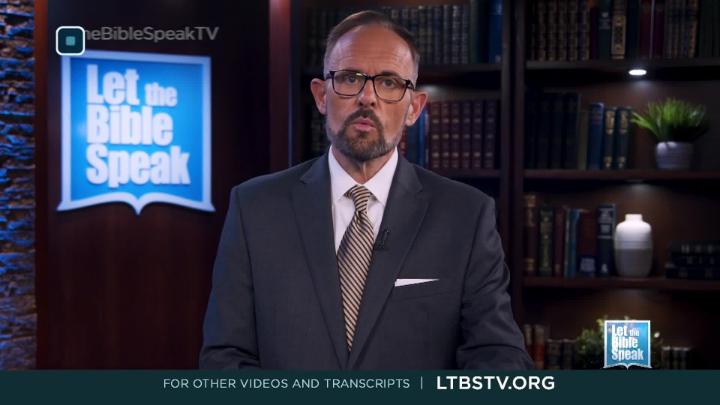 Man in a suit with glasses. Blue and white "Let the Bible Speak" logo to the left and a bookshelf to the right.