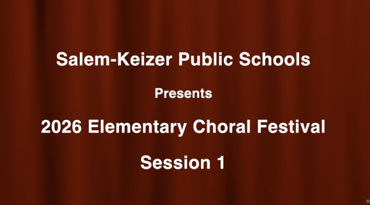 Red background with white words in the center: "Salem-Keizer Public Schools Presents 2026 Elementary Choir Festival Session 1"