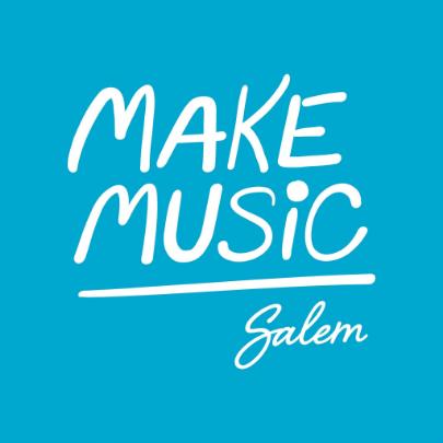 Blue background with white words in the middle: "Make Music Salem"
