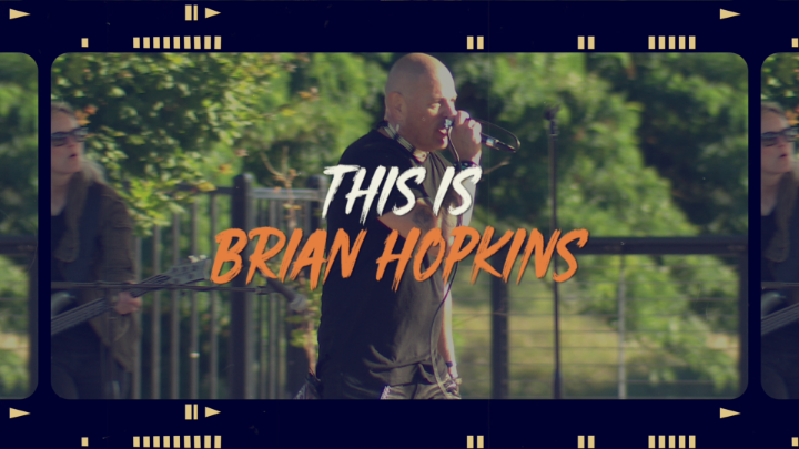 Singer in the background with white and orange words in the center: "This is Brian Hopkins"