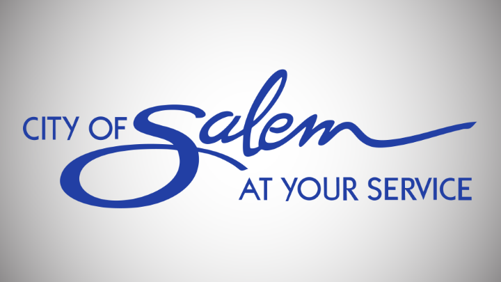 Grey and white variegated background with blue letters in the center: City of Salem at your service