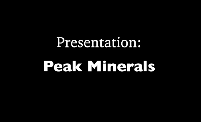 Black background with white words in the center: "Presentation: Peak Minerals"