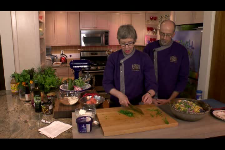 Thumbnail image for Eat Well Be Happy - Episode 222 Charred corn purple potato salad, Thai emmer farro salad, Summer chocolate peach cake