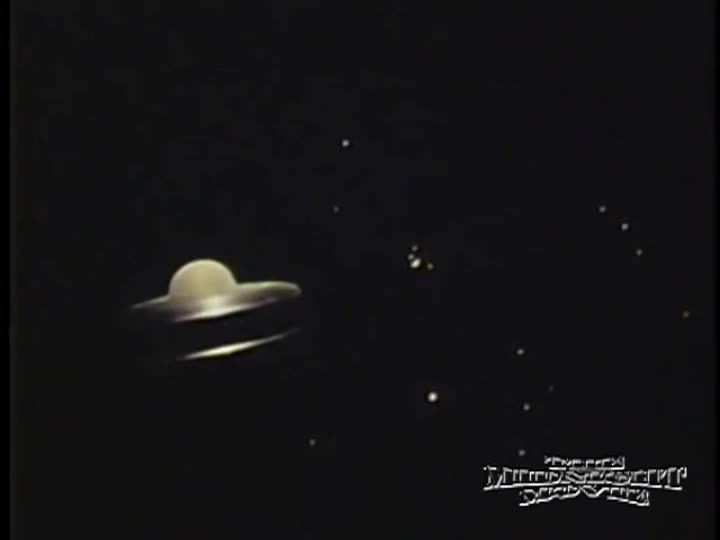 Ringed planet to the left in space