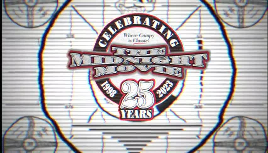 Black and white background with "Celebrating 25 years The Midnight Movie" in center